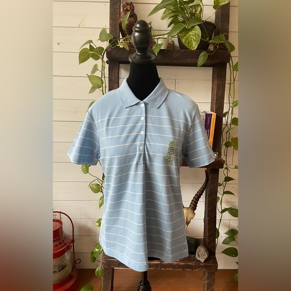 Eddie Bauer: Blue Golf Polo with White Stripes - Picture 7 of 17